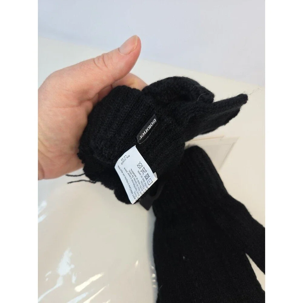 NWT ISOTONER women Glove To Mitten Snap convertible Black Knit 1 Sz Fits Most